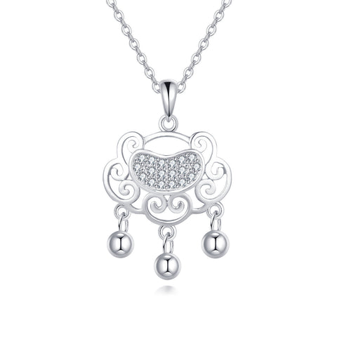 925 Sterling Silver Elegant Silver Heart Pendant Necklace With Intricate Filigree Design And Dangling Beads