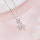 925 Sterling Silver Elegant Zircon Double Bloom Flower Necklace