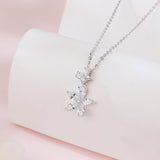 925 Sterling Silver Elegant Zircon Double Bloom Flower Necklace