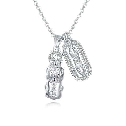 925 Sterling Silver **title:** Elegant Scarab & Oval Zircon Pendant Necklace