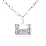 925 Sterling Silver Elegant Rectangular Zircon Encrusted Pendant Necklace With Silver Chain