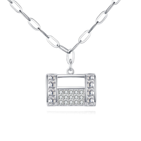 925 Sterling Silver Elegant Rectangular Zircon Encrusted Pendant Necklace With Silver Chain