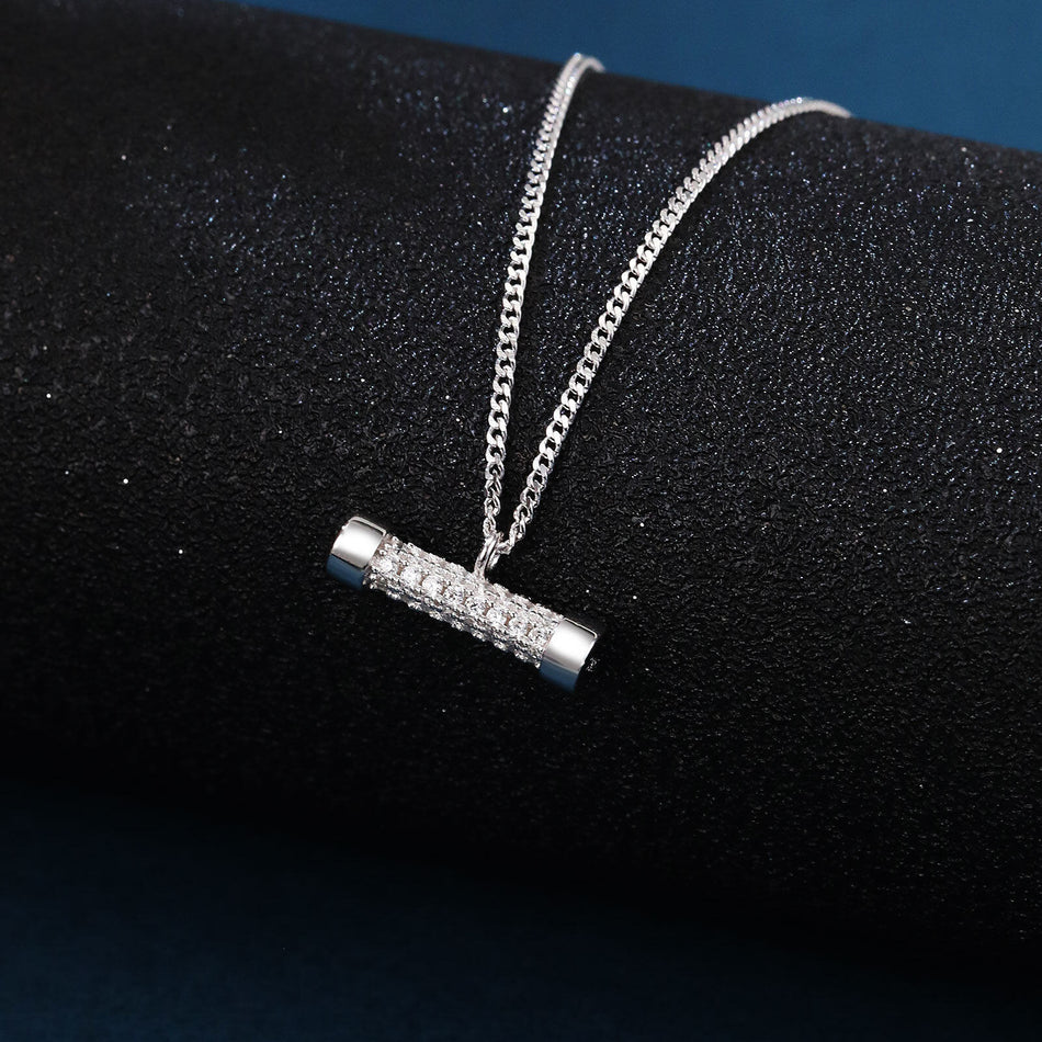 925 Sterling Silver Elegant Zircon-studded Rectangular Pendant Necklace On Silver Chain