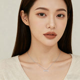 925 Sterling Silver Elegant Zircon-studded Rectangular Pendant Necklace On Silver Chain