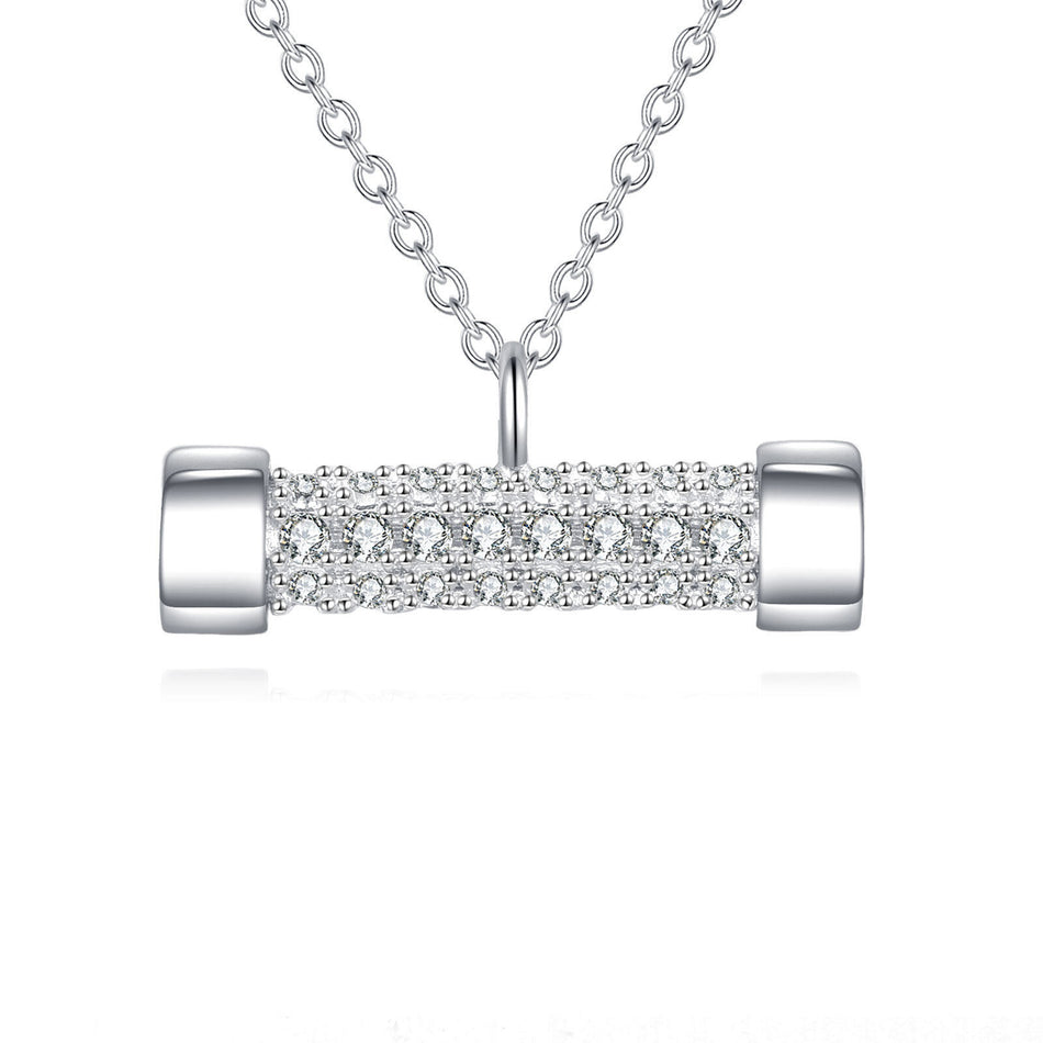 925 Sterling Silver Elegant Zircon-studded Rectangular Pendant Necklace On Silver Chain