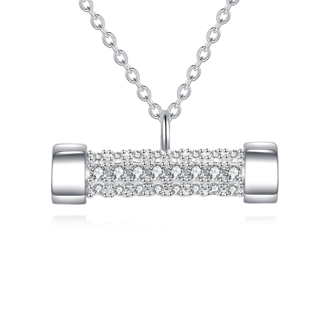 925 Sterling Silver Elegant Zircon-studded Rectangular Pendant Necklace On Silver Chain