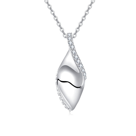 925 Sterling Silver Elegant Teardrop Zircon Necklace With Modern Wavy Design And Sparkling Accents