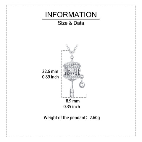 925 Sterling Silver Sterling Silver Carousel Pendant Necklace With Crystal Accents And Charm Bell