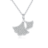 925 Sterling Silver Silver Ginkgo Leaf Zircon Pendant Necklace