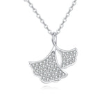 925 Sterling Silver Silver Ginkgo Leaf Zircon Pendant Necklace
