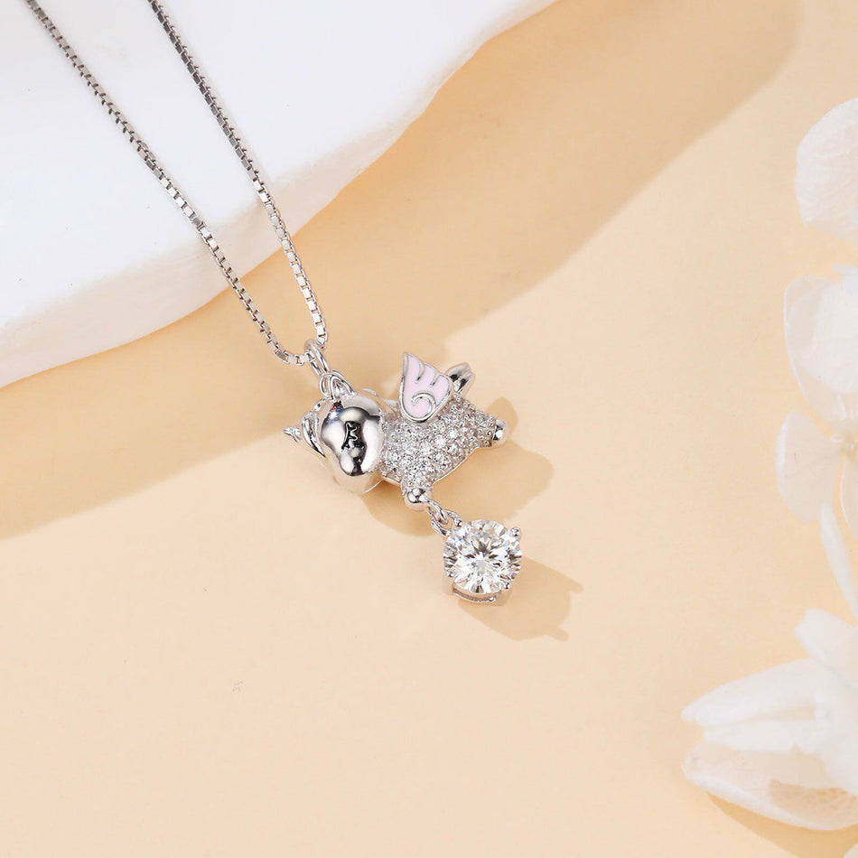 925 Sterling Silver Enchanted Unicorn Wing Pendant Necklace With Moissanite Accents