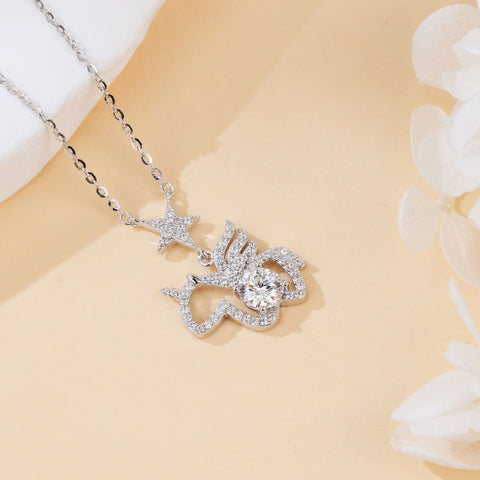 925 Sterling Silver Stellar Elegance: Moissanite-studded Star Wing Pendant Necklace
