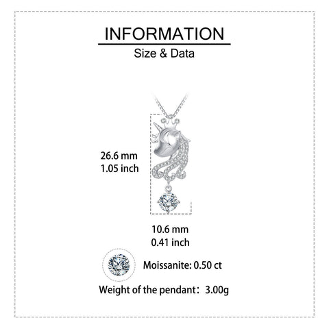 925 Sterling Silver **enchanted Silver Unicorn Pendant Necklace With Moissanite Accents**