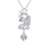 925 Sterling Silver **enchanted Silver Unicorn Pendant Necklace With Moissanite Accents**