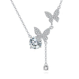 925 Sterling Silver Elegant Moissanite-encrusted Butterfly Pendant Necklace With Timeless Charm