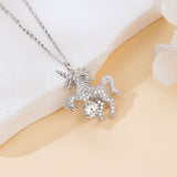 925 Sterling Silver Elegant Silver Unicorn Pendant Necklace With Moissanite Accents