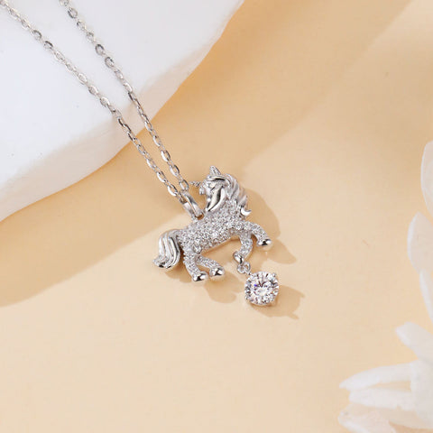 925 Sterling Silver **moissanite-studded Unicorn Pendant Necklace In Sterling Silver**