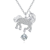 925 Sterling Silver **moissanite-studded Unicorn Pendant Necklace In Sterling Silver**