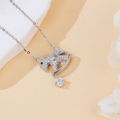 925 Sterling Silver Moissanite-studded Rocking Horse Pendant Necklace