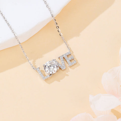 925 Sterling Silver Elegant Moissanite Love Necklace - Sparkling Silver Jewelry For Eternal Affection