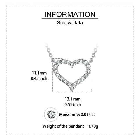 925 Sterling Silver Elegant Moissanite Heart Pendant Necklace