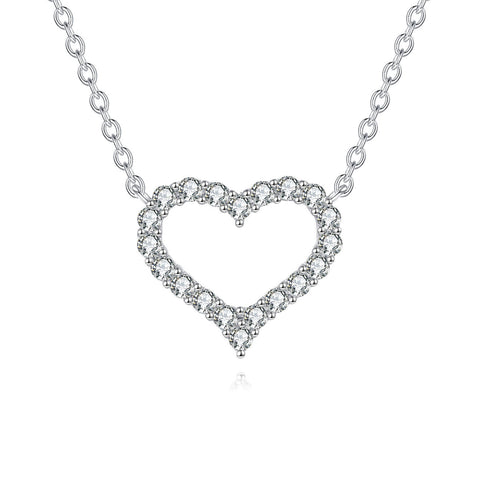 925 Sterling Silver Elegant Moissanite Heart Pendant Necklace