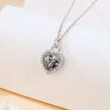 925 Sterling Silver Elegant Heart-shaped Mystic Topaz Pendant Necklace With Moissanite Halo