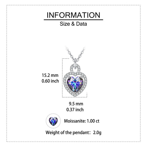 925 Sterling Silver Elegant Heart-shaped Mystic Topaz Pendant Necklace With Moissanite Halo