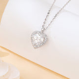 925 Sterling Silver Elegant Heart-shaped Moissanite Pendant Necklace In Plated with White Gold