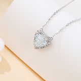 925 Sterling Silver Elegant Heart-shaped Blue Gemstone Necklace With Zircon Accents On Sterling Silver Chain