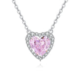 925 Sterling Silver Elegant Heart-shaped Pink Gemstone Necklace With Zircon Accents On Silver Chain