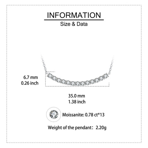 925 Sterling Silver Elegant Moissanite Curved Bar Necklace In Sterling Silver