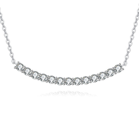 925 Sterling Silver Elegant Moissanite Curved Bar Necklace In Sterling Silver