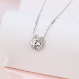 925 Sterling Silver Elegant Moissanite Halo Pendant Necklace In Plated with White Gold