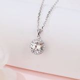 925 Sterling Silver Elegant Moissanite Halo Pendant Necklace: Timeless Luxury In Precious Metals