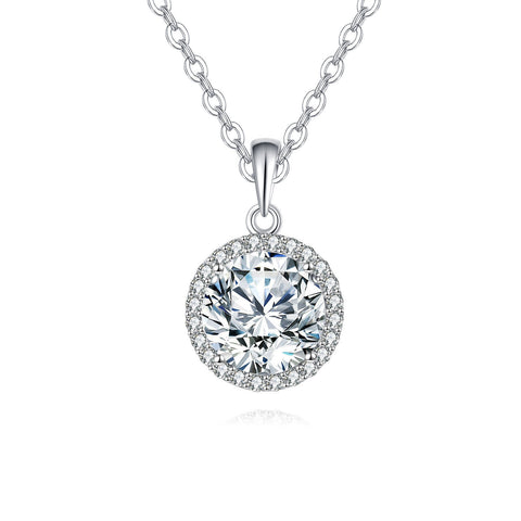 925 Sterling Silver Elegant Moissanite Halo Pendant Necklace: Timeless Luxury In Precious Metals