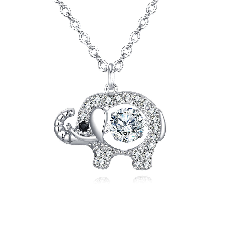 925 Sterling Silver Charming Elephant Moissanite Pendant Necklace With Black Eye Accent
