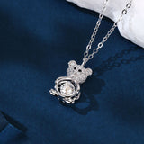 925 Sterling Silver Sparkling Teddy Bear Moissanite Pendant Necklace