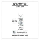 925 Sterling Silver Sparkling Teddy Bear Moissanite Pendant Necklace