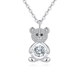 925 Sterling Silver Sparkling Teddy Bear Moissanite Pendant Necklace