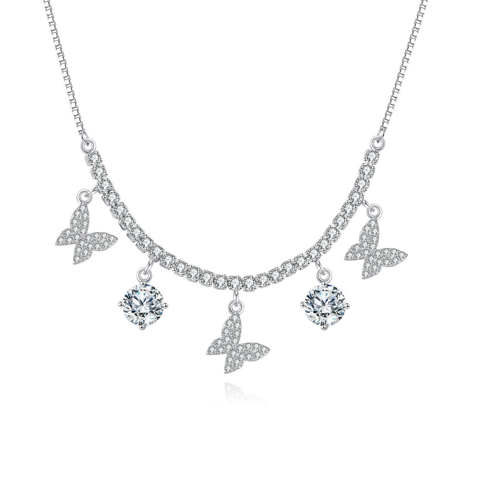 925 Sterling Silver Elegant Moissanite Butterfly Necklace Sparkling With Grace And Luxury