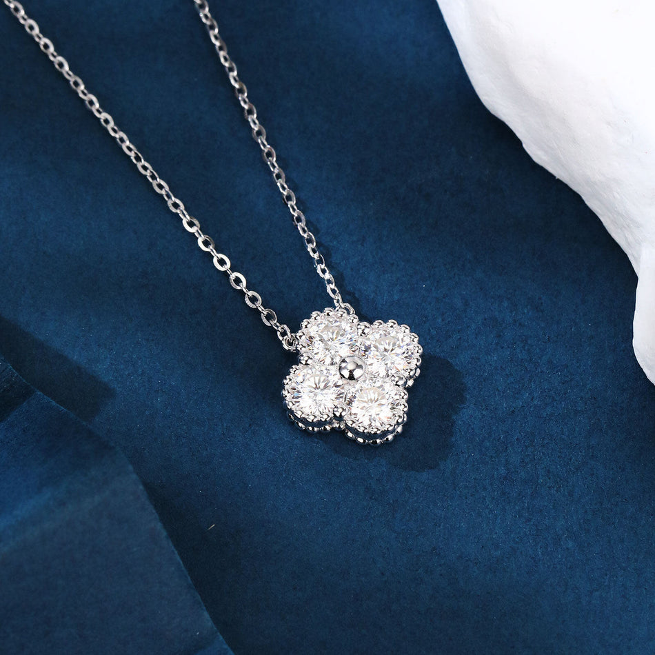 925 Sterling Silver Elegant Moissanite Flower Pendant Necklace In Sterling Silver Chain