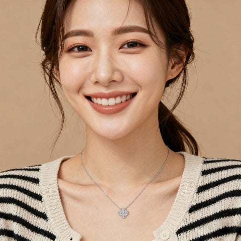 925 Sterling Silver Elegant Moissanite Flower Pendant Necklace In Sterling Silver Chain