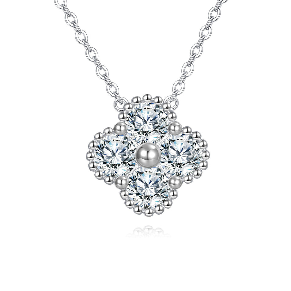 925 Sterling Silver Elegant Moissanite Flower Pendant Necklace In Sterling Silver Chain