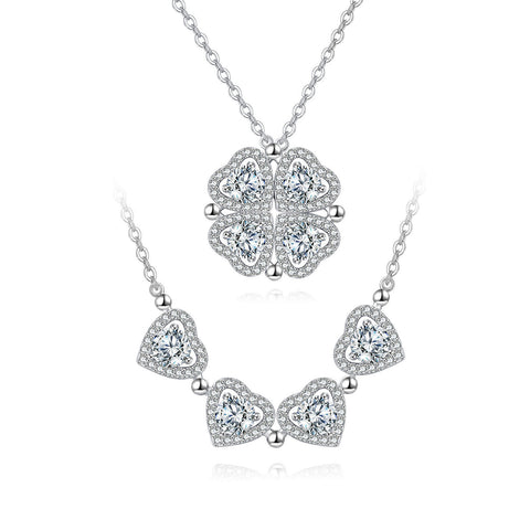 925 Sterling Silver Elegant Plated with White Gold Four-leaf Clover Moissanite Necklace
