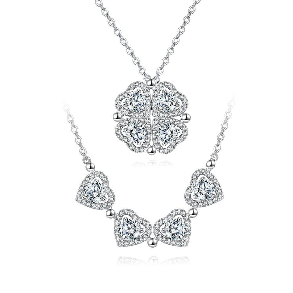 925 Sterling Silver Elegant Plated with White Gold Four-leaf Clover Moissanite Necklace