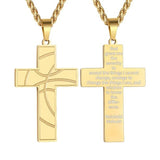 14K Gold Plated Bible Verse Basketball Cross Pendant Necklace for Men