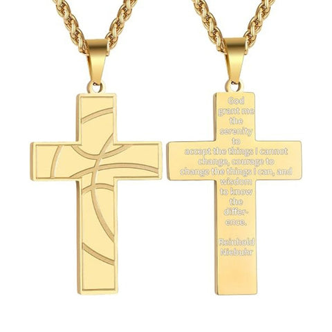14K Gold Plated Bible Verse Basketball Cross Pendant Necklace for Men