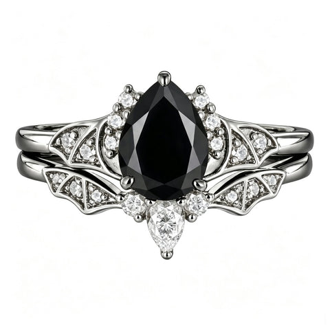 Sterling Silver 10K  14K  18K Gold 1CT-4CT Black Onyx Engagement Ring Gothic Wedding Promise Ring