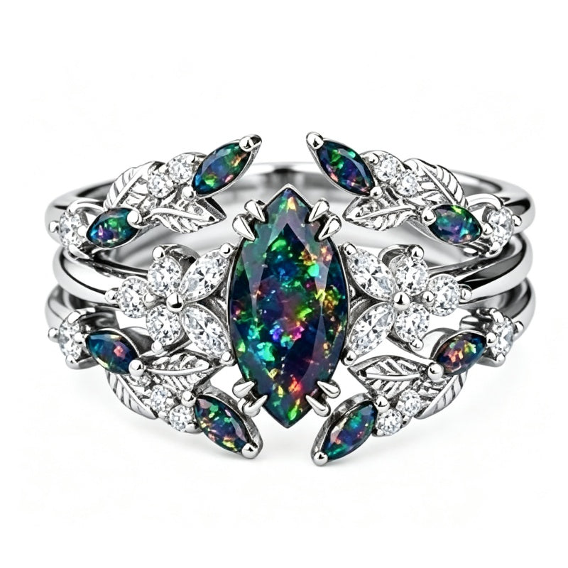 Sterling Silver 10K  14K  18K  Gold Personalized Engraved Black Opal Engagement Wedding Promise Ring for Her
